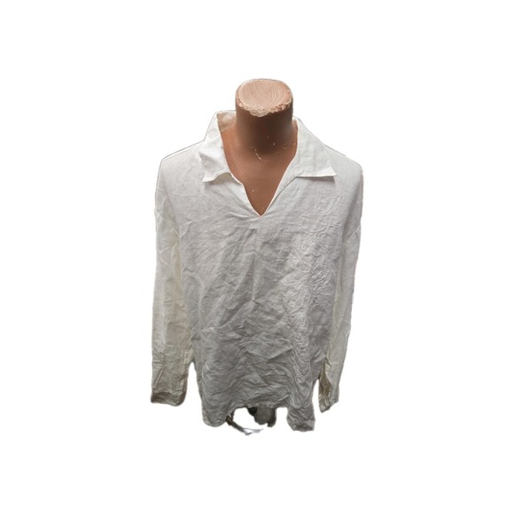 American Outpost Other - Unisex America White Linen Longsleeve Vneck Embroidered Shirt XXL